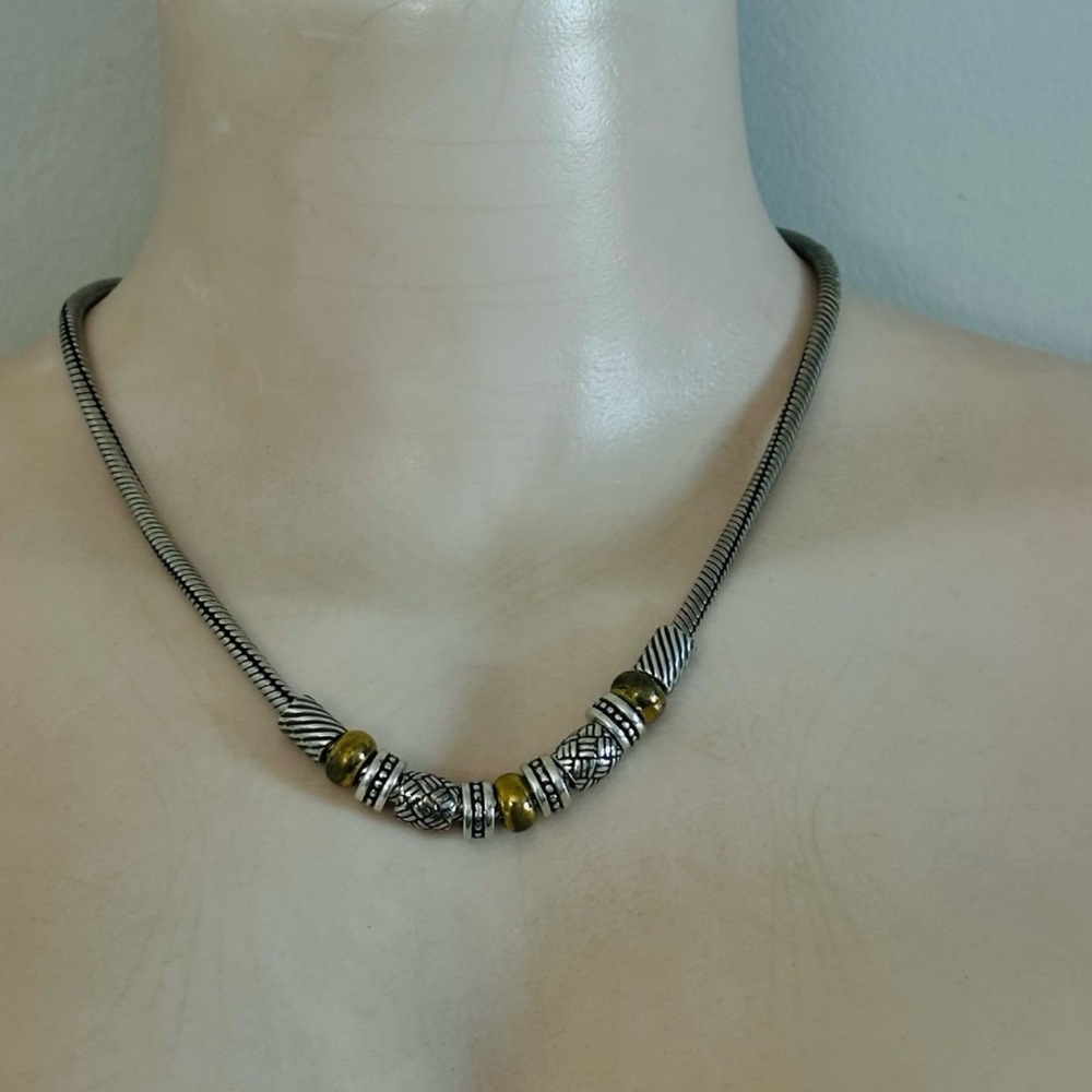 Brighton Vintage Choker Necklace
 Silver and Gold Beaded Necklace